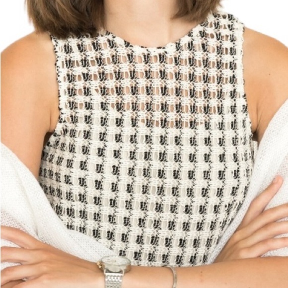 Mango Crochet Knit Dress with Finge Hem Navy and Cream Size XS - Picture 6 of 13